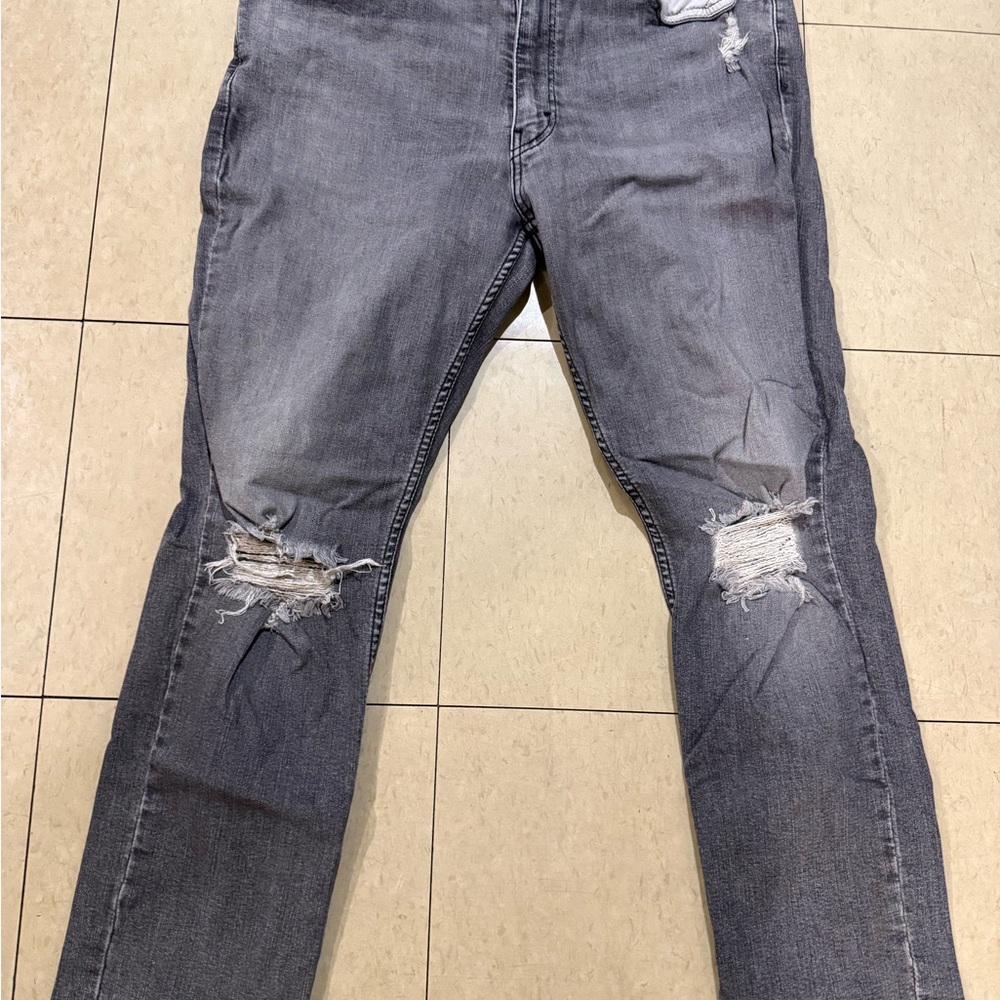 Men’s Levi’s 511 Double Knee Distressed Grey/Black Denim Jeans Size 38 30